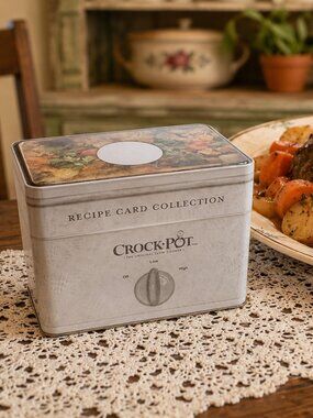 Crock-Pot Recipe Card Collection Tin Box with 76 Recipes Vintage Kitchen